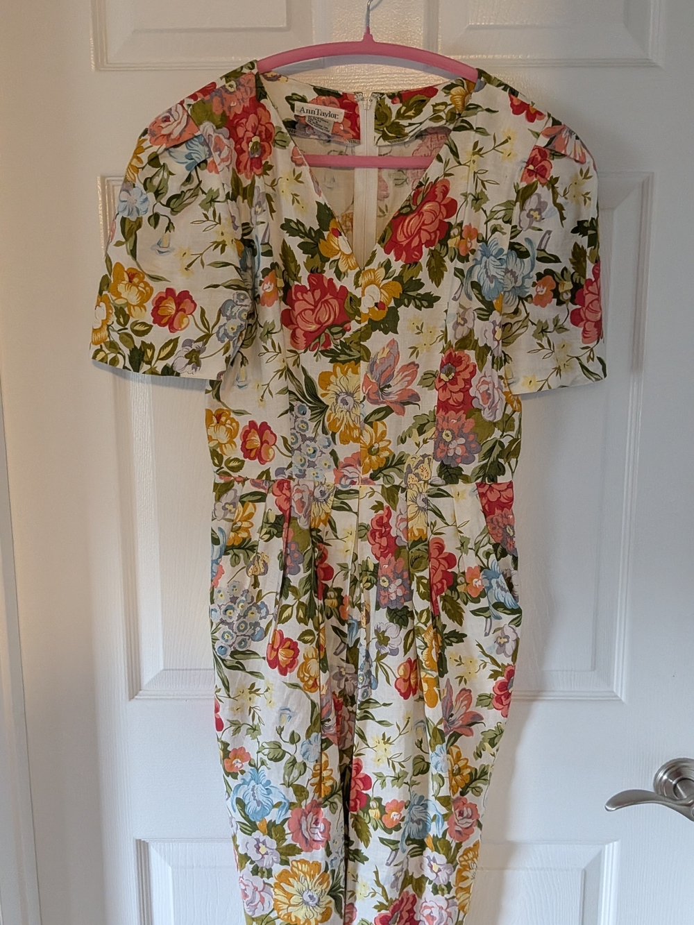 Ann Taylor 100% Linen Floral Pleated Midi Dress Size 6 Made in Korea